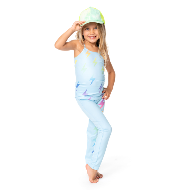 Little Girl's (4-6x) Light Blue Background with Rainbow Ombre Lightning Bolts Full Cami