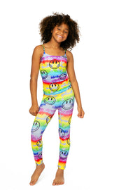 Girl's (8-12) Rainbow Tie Dye Happy Face Print Girls Leggings