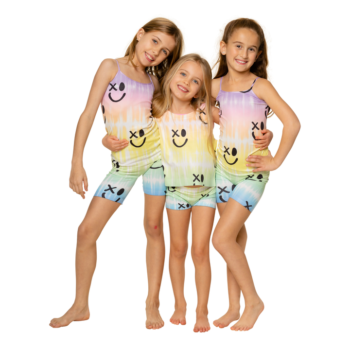 Girl's (7-10) Ombre Tie Dye with Drippy Happy Face Boy Shorts