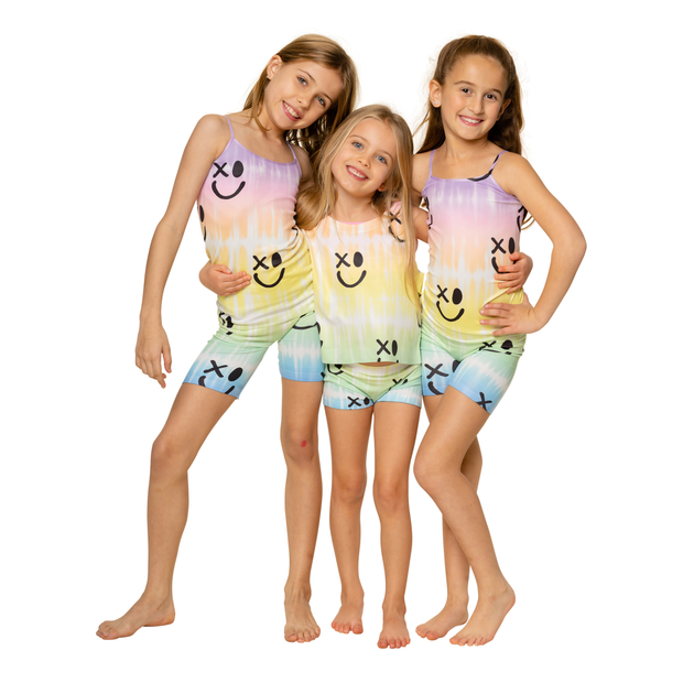 Girl's (7-12) Ombre Tie Dye with Drippy Happy Face Sleeveless Top