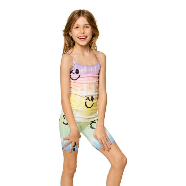 Girl's (7-10) Ombre Tie Dye with Drippy Happy Face Full Cami