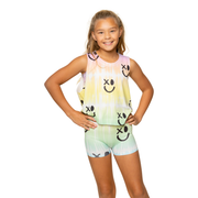Girl's (7-12) Ombre Tie Dye with Drippy Happy Face Sleeveless Top