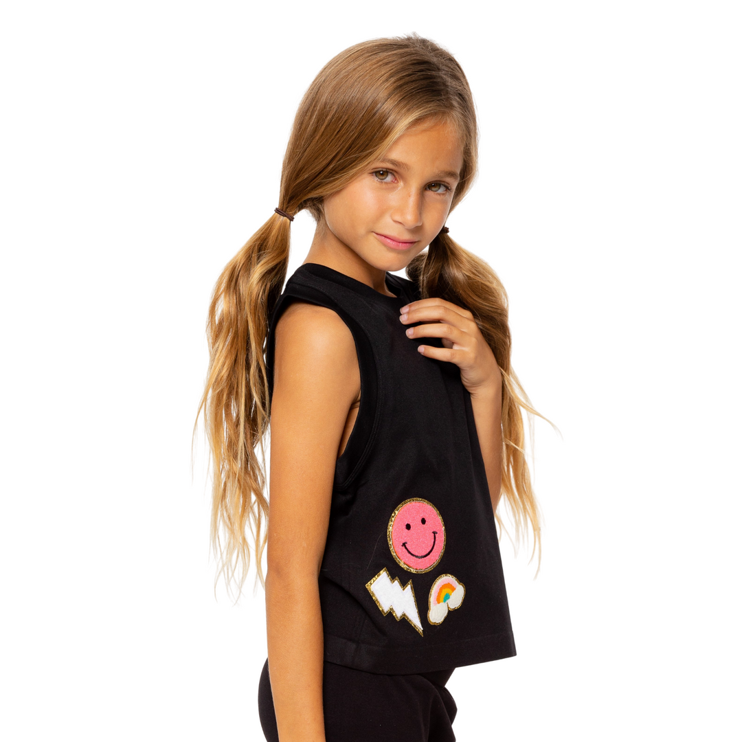 Girl's (8-12) Sleeveless Seamless Top with Chenile Patches