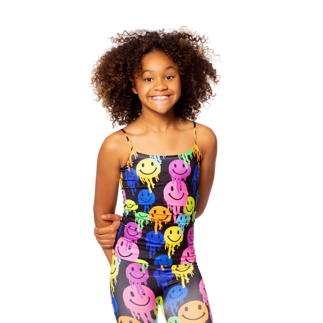 Girl's (7-10) Drippy Happy Faces Print Full Cami