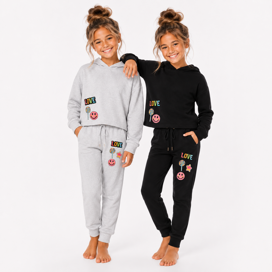 Little Girl's (4-6x) Butter Fleece Hooded Sweatshirt with LOVE & Happy Face Patches