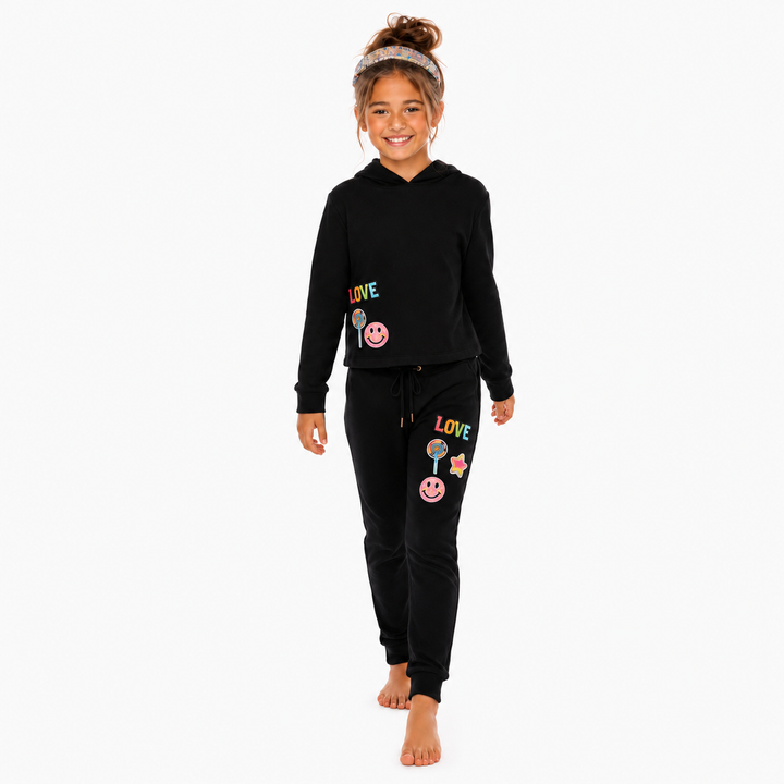 Little Girl's (4-6x) Butter Fleece Hooded Sweatshirt with LOVE & Happy Face Patches