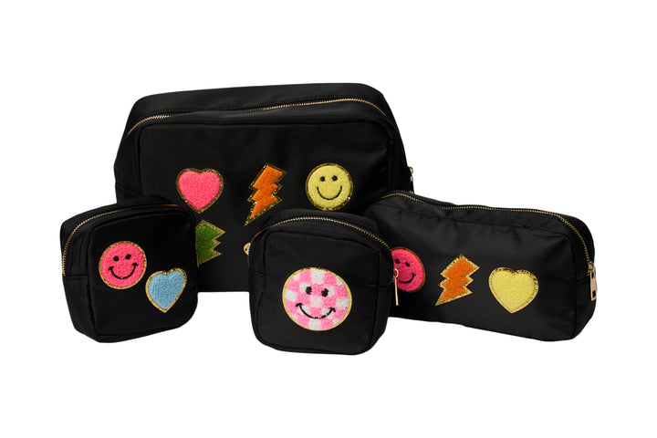 Nylon Pouches with Assorted Patches - Black
