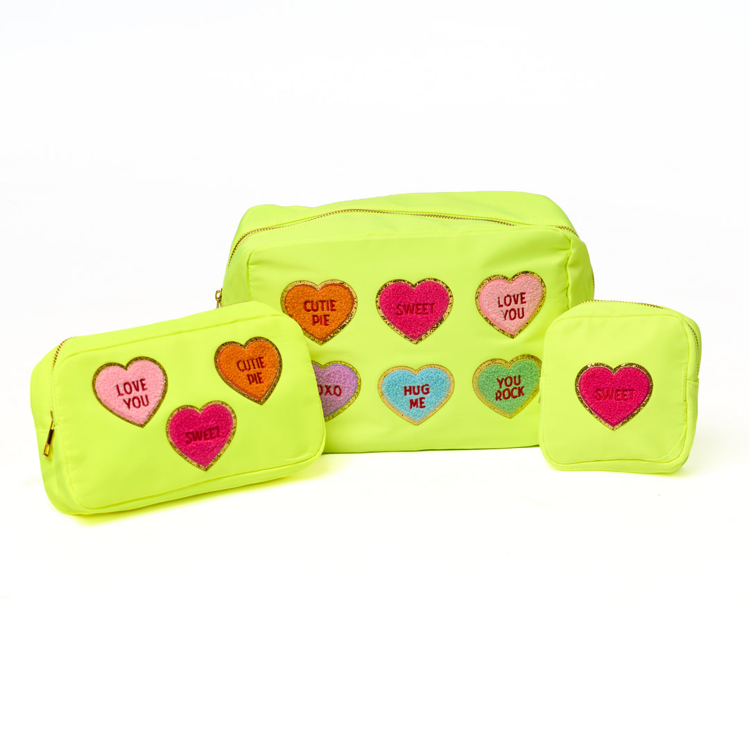 Nylon Pouches with Heart Conversation Patches Collection