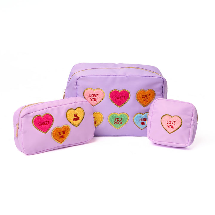Nylon Pouches with Heart Conversation Patches Collection