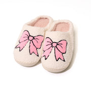 Girl's (10-14) Plush Slippers with a Pink Bow