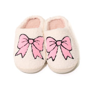 Girl's (10-14) Plush Slippers with a Pink Bow