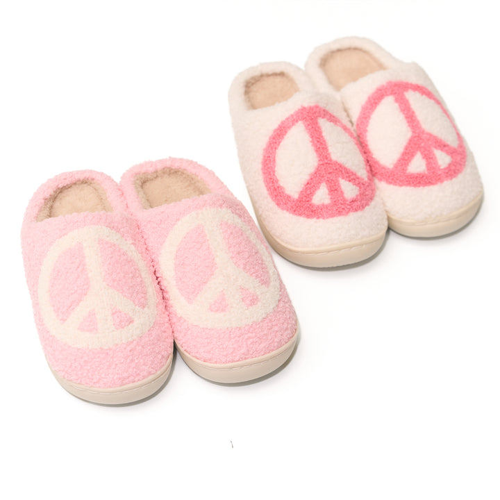 Girl's (10-14) Plush Slippers with a PEACE Design