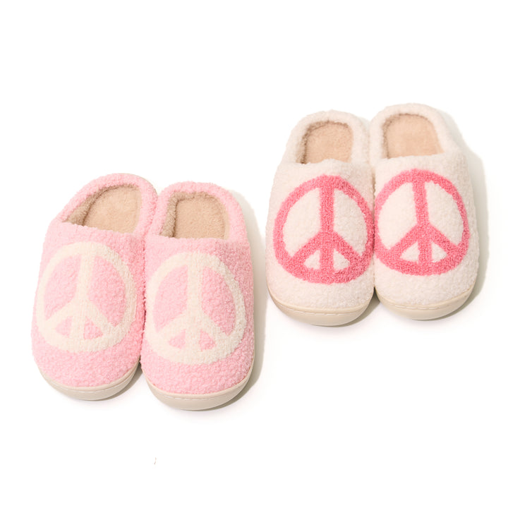 Girl's (10-14) Plush Slippers with a PEACE Design