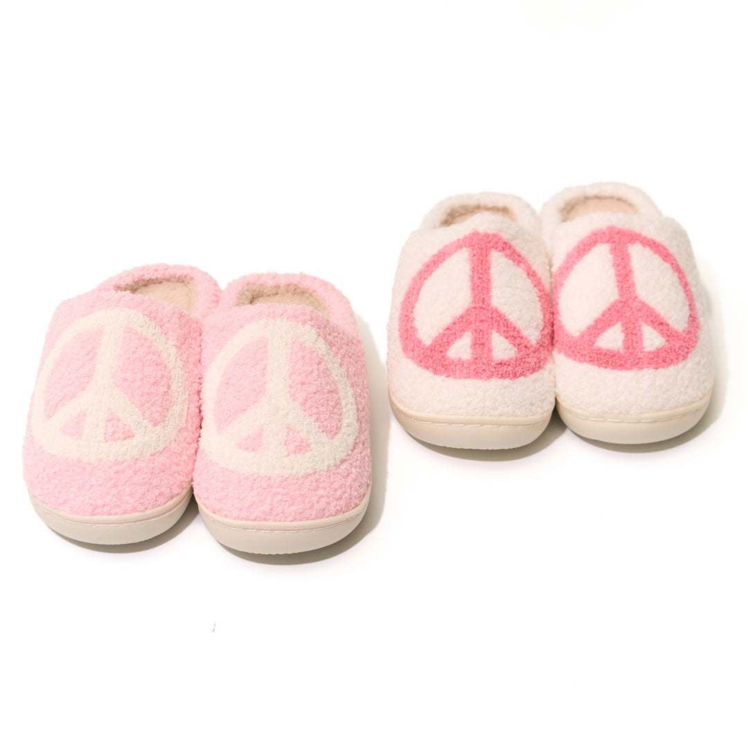 Girl's (10-14) Plush Slippers with a PEACE Design