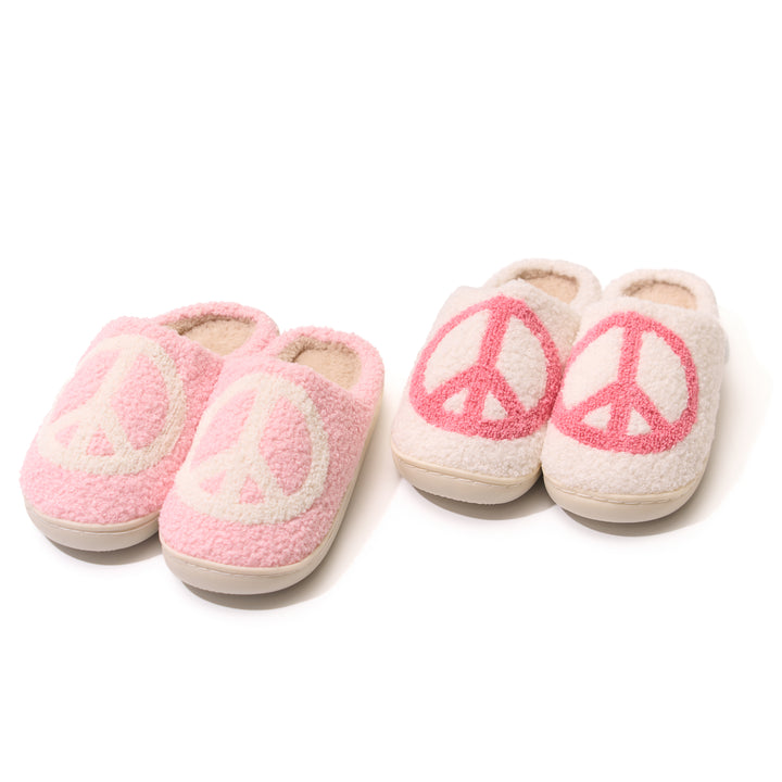 Girl's (10-14) Plush Slippers with a PEACE Design