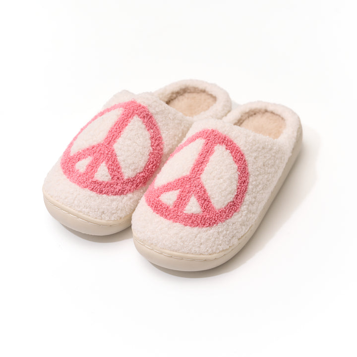 Girl's (10-14) Plush Slippers with a PEACE Design