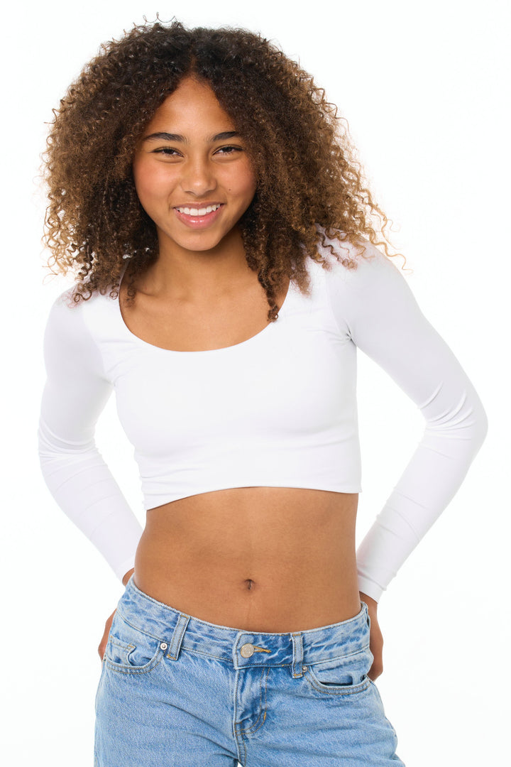 Junior Long Sleeve Curved Bottom Crop Top