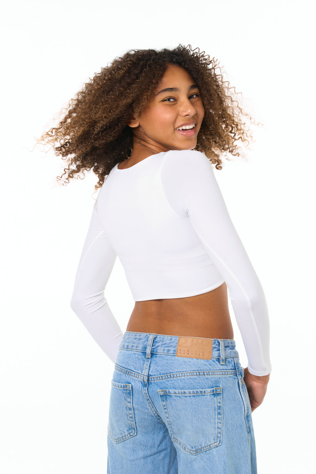 Junior Long Sleeve Curved Bottom Crop Top