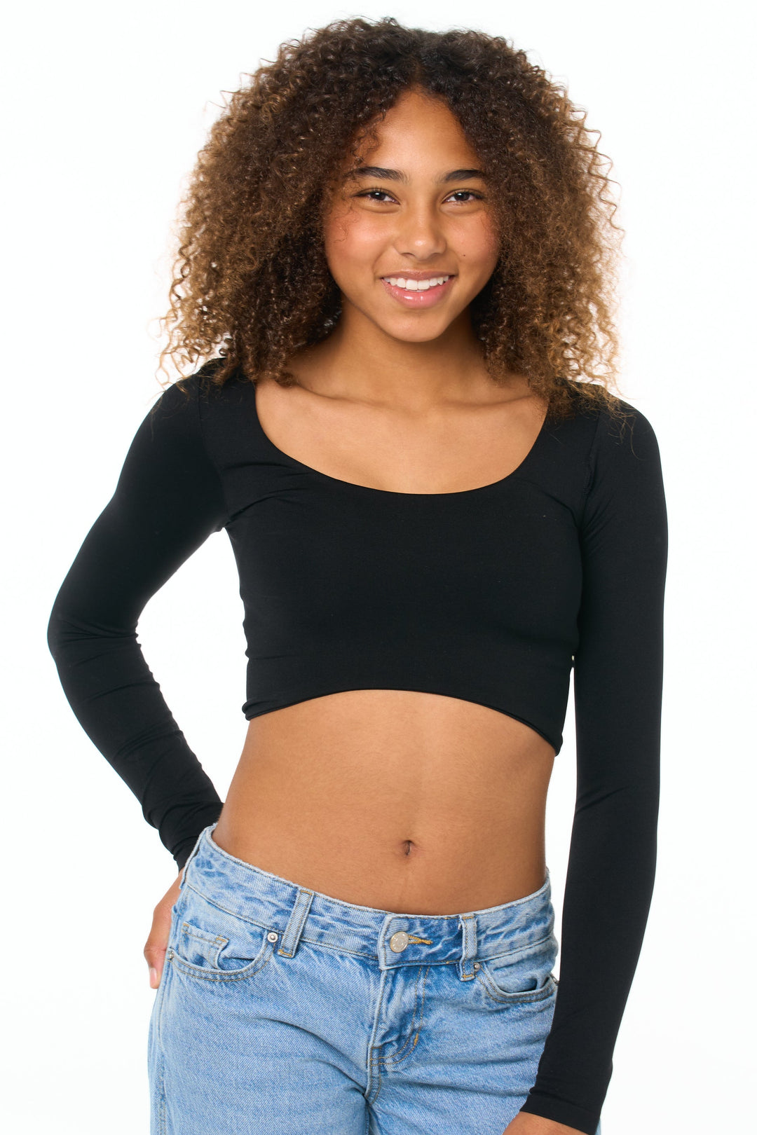 Junior Long Sleeve Curved Bottom Crop Top