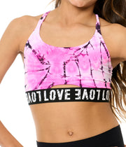 Girl's (8-14) Tie Dye with Love Band Sport Bra