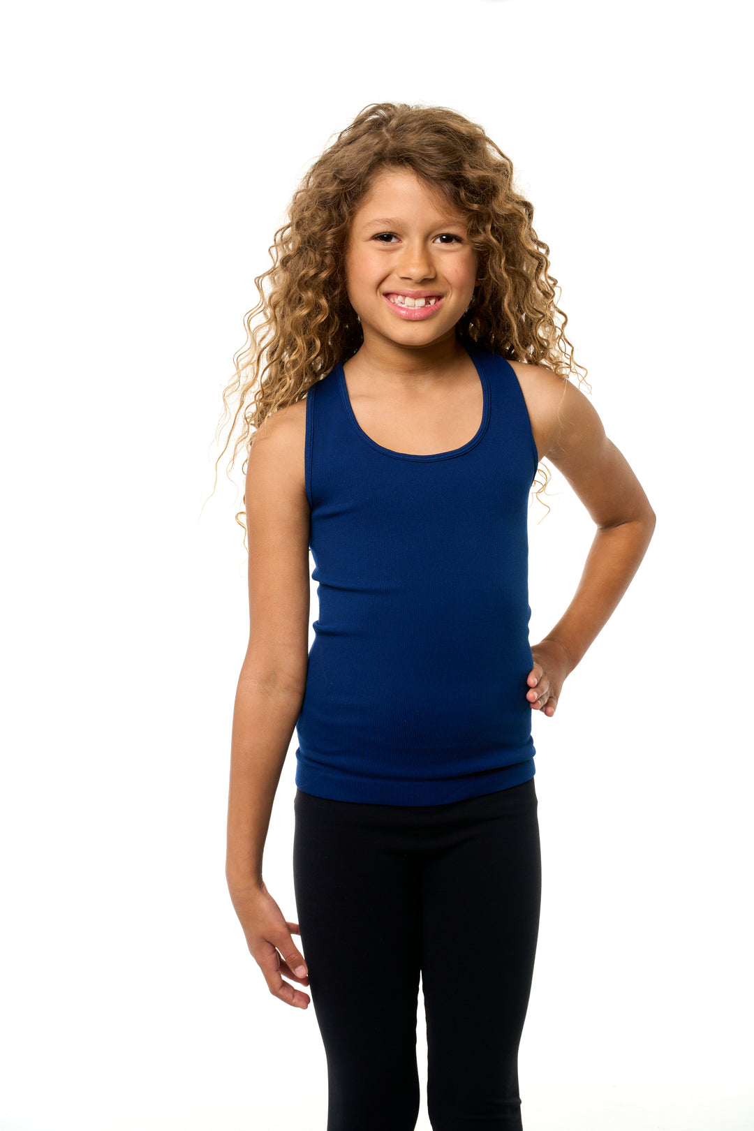 Girl's (7-10) Solid Ribbed Racer Back Tank Top