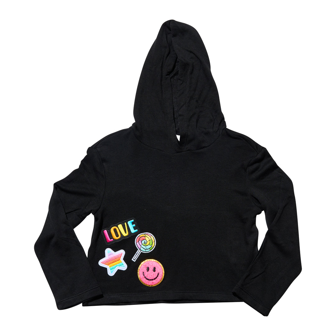 Little Girl's (4-6x) Butter Fleece Hooded Sweatshirt with LOVE & Happy Face Patches