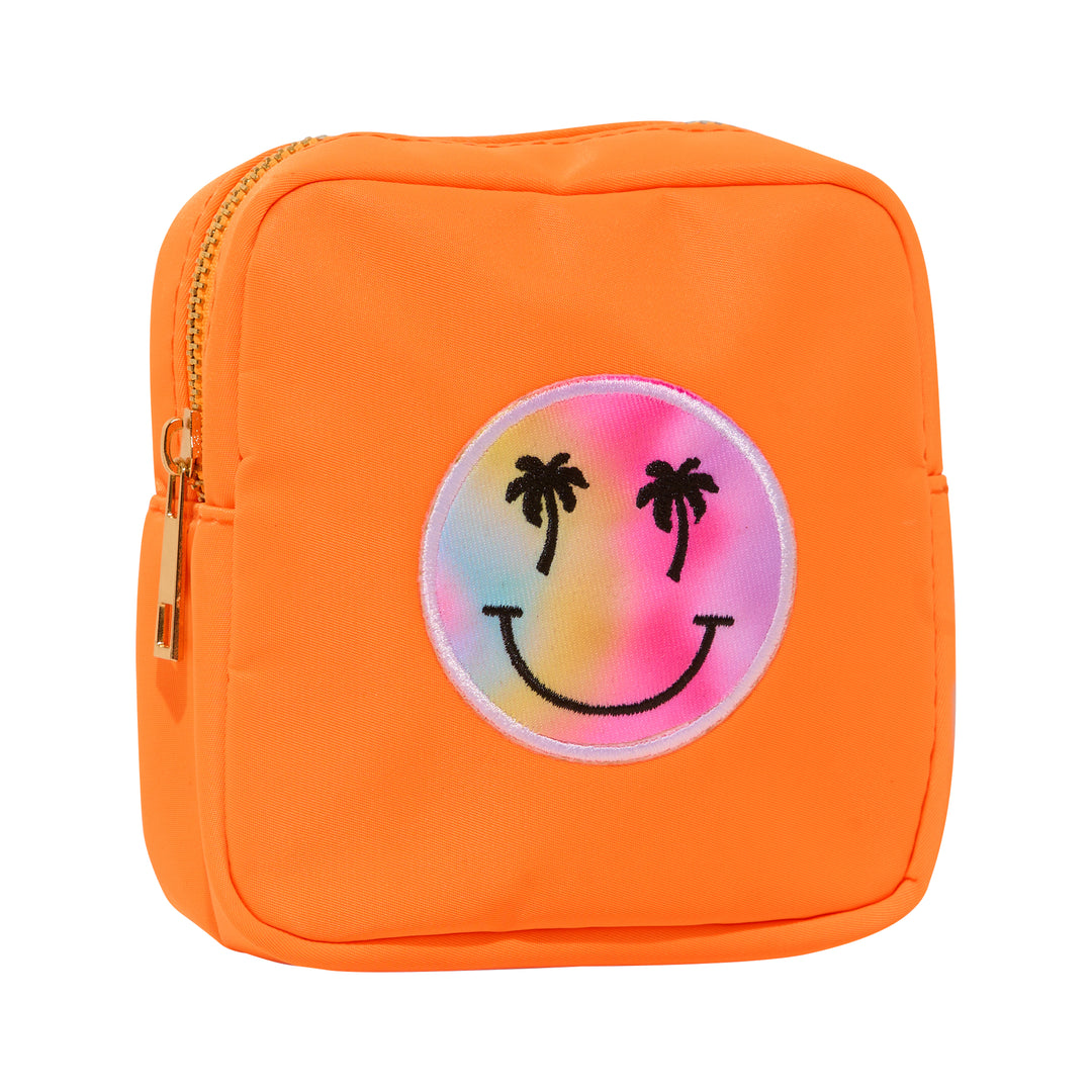 Nylon Pouch w/ Palm Tree Happy Face Chenile Patch - 6 COLORS