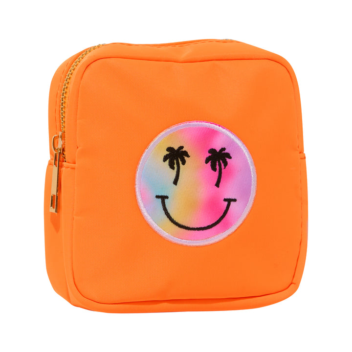 Nylon Pouch w/ Palm Tree Happy Face Chenile Patch - 6 COLORS