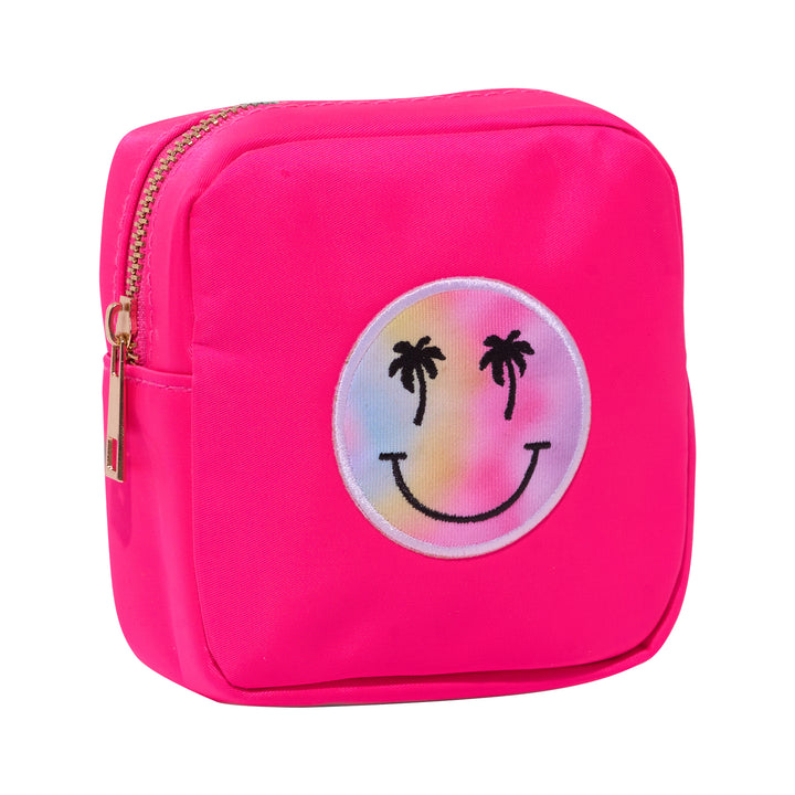 Nylon Pouch w/ Palm Tree Happy Face Chenile Patch - 6 COLORS