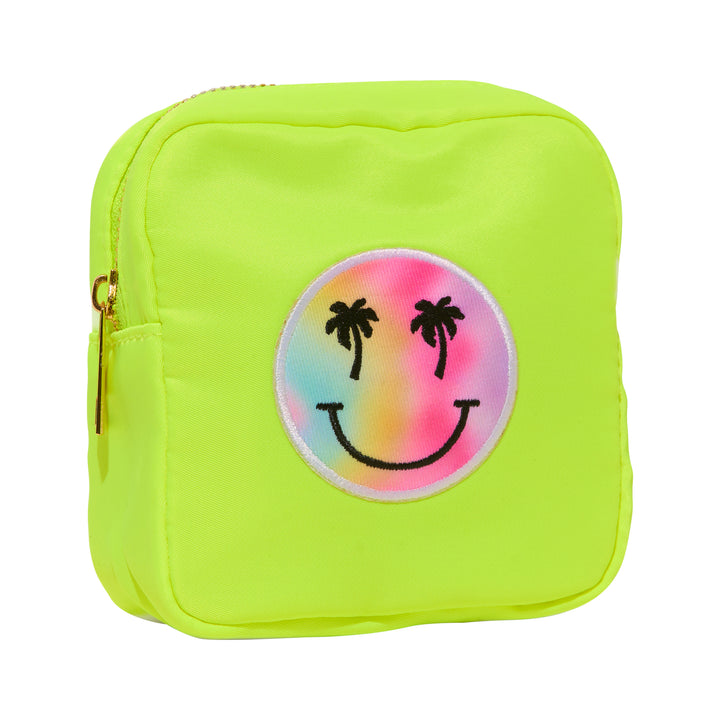 Nylon Pouch w/ Palm Tree Happy Face Chenile Patch - 6 COLORS