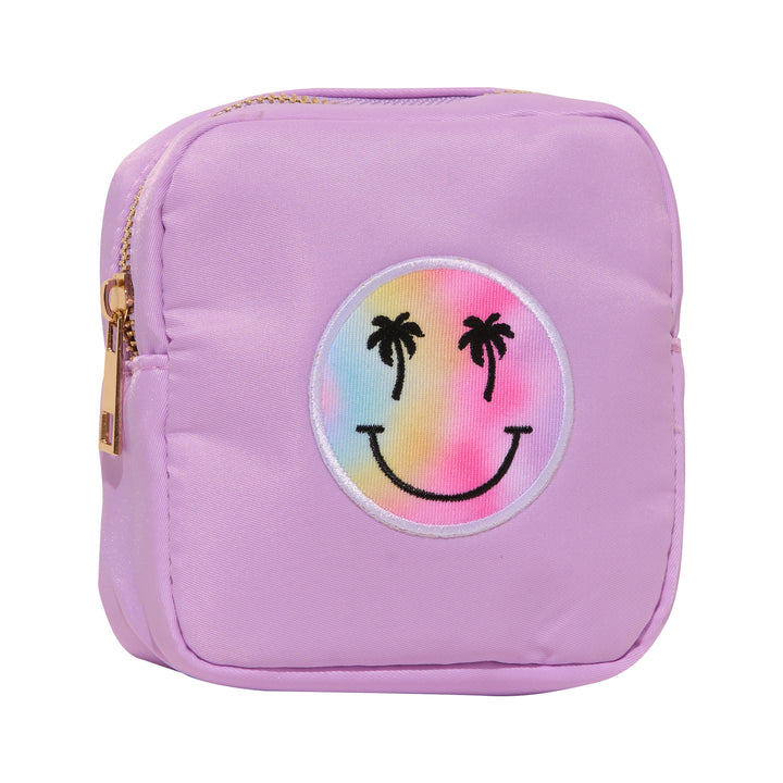 Nylon Pouch w/ Palm Tree Happy Face Chenile Patch - 6 COLORS
