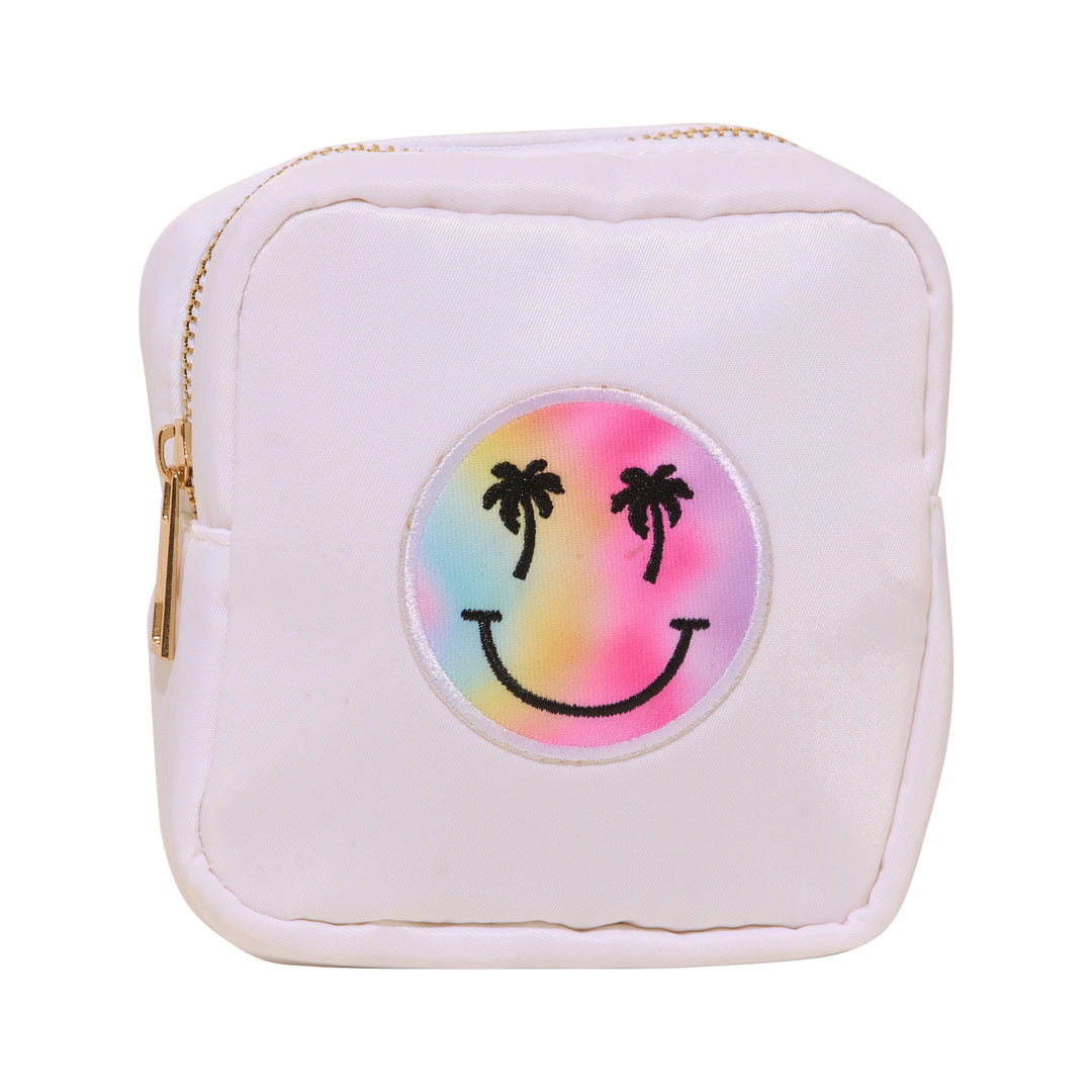 Nylon Pouch w/ Palm Tree Happy Face Chenile Patch - 6 COLORS