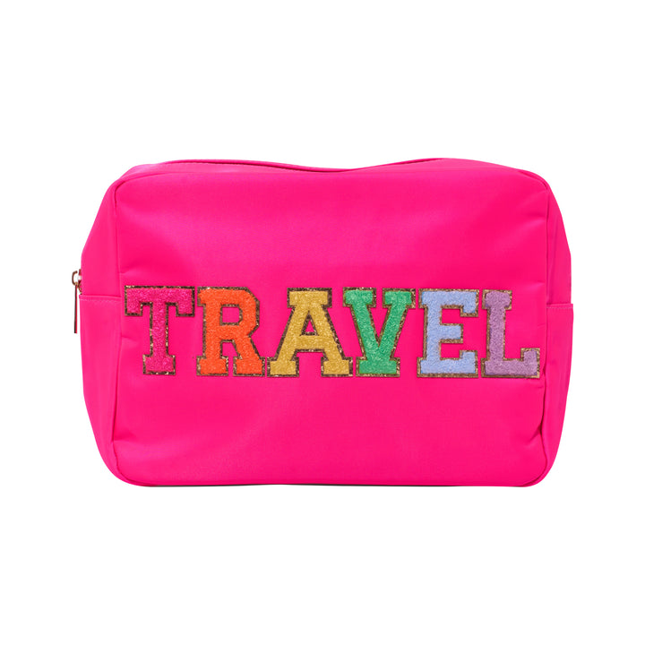 Nylon Pouch w/ TRAVEL Chenile Patch - 6 COLORS