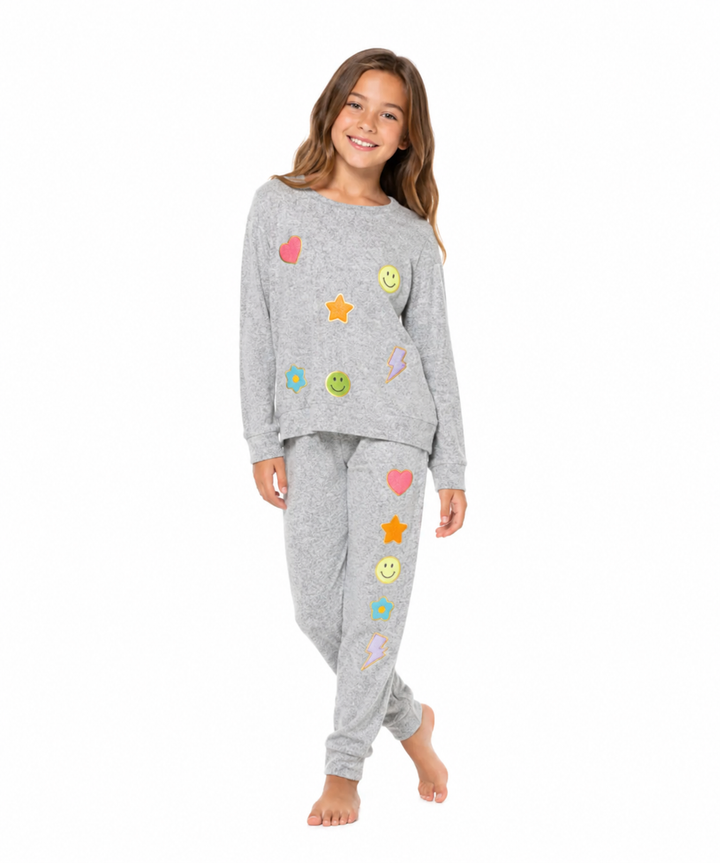 Little Girl's (4-6x) Hacci Sweatshirt with Assorted Color Glitter Chenille Bow Patches