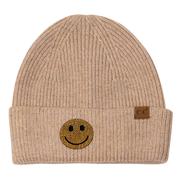 Girl's Solid Color Beanie with Rhinestone Smiley Face Patch