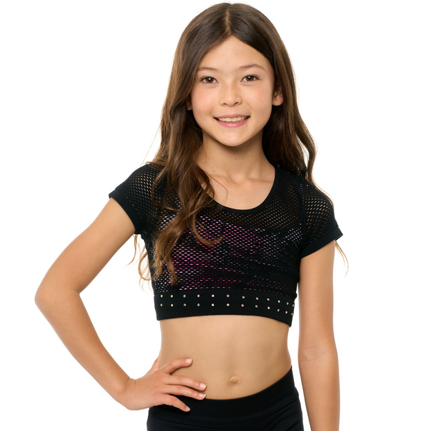 Girl's (8-14) Short Sleeve Cropped Mesh Top