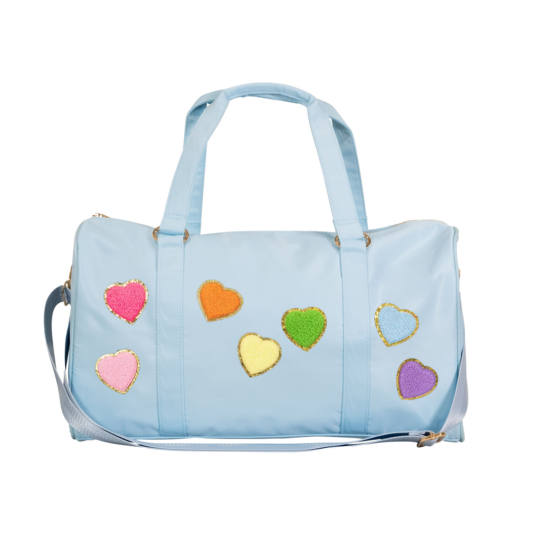 Nylon Duffel Bag w/ Assorted Heart Patches
