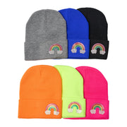 Girl's Solid Color Beanie with Rhinestone Rainbow Patch