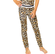 Little Girl's (4-6x) Brown Leopard Leggings with Striped Waist Band