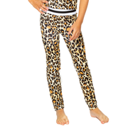 Girl's (10-14) Brown Leopard Leggings with Striped Waist Band