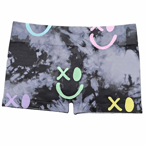 Black & Gray Tie Dye X-Happy Faces Boy Shorts for Girls 7-14