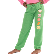 Girl's (8-14) Brushed Hacchi Sweatpants with Assorted Chenille Glitter Patches