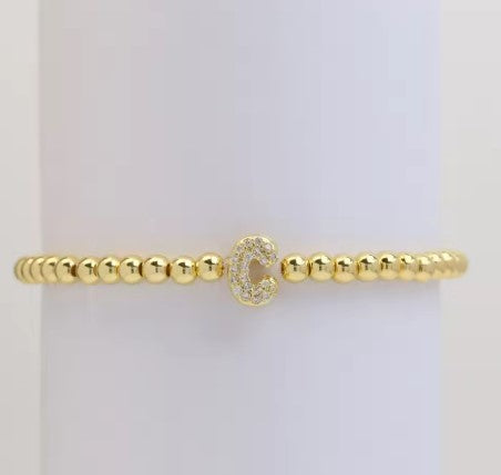Gold Beaded with Letter Initial Bracelet
