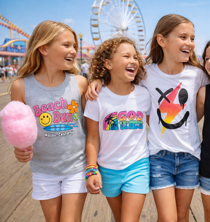 Little Girls (4-6x) Short Sleeve T-Shirt with Good Vibes Rainbow screen