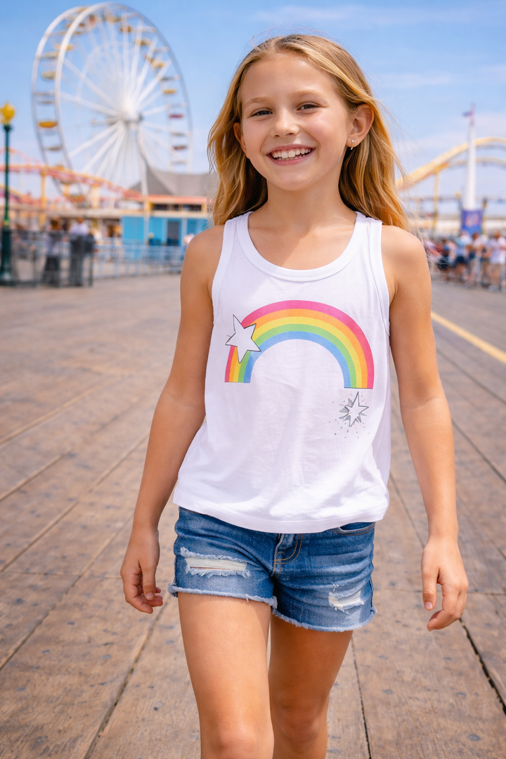 Little Girls (4-6x) Sleeveless Tee Rainbow with Stars screen