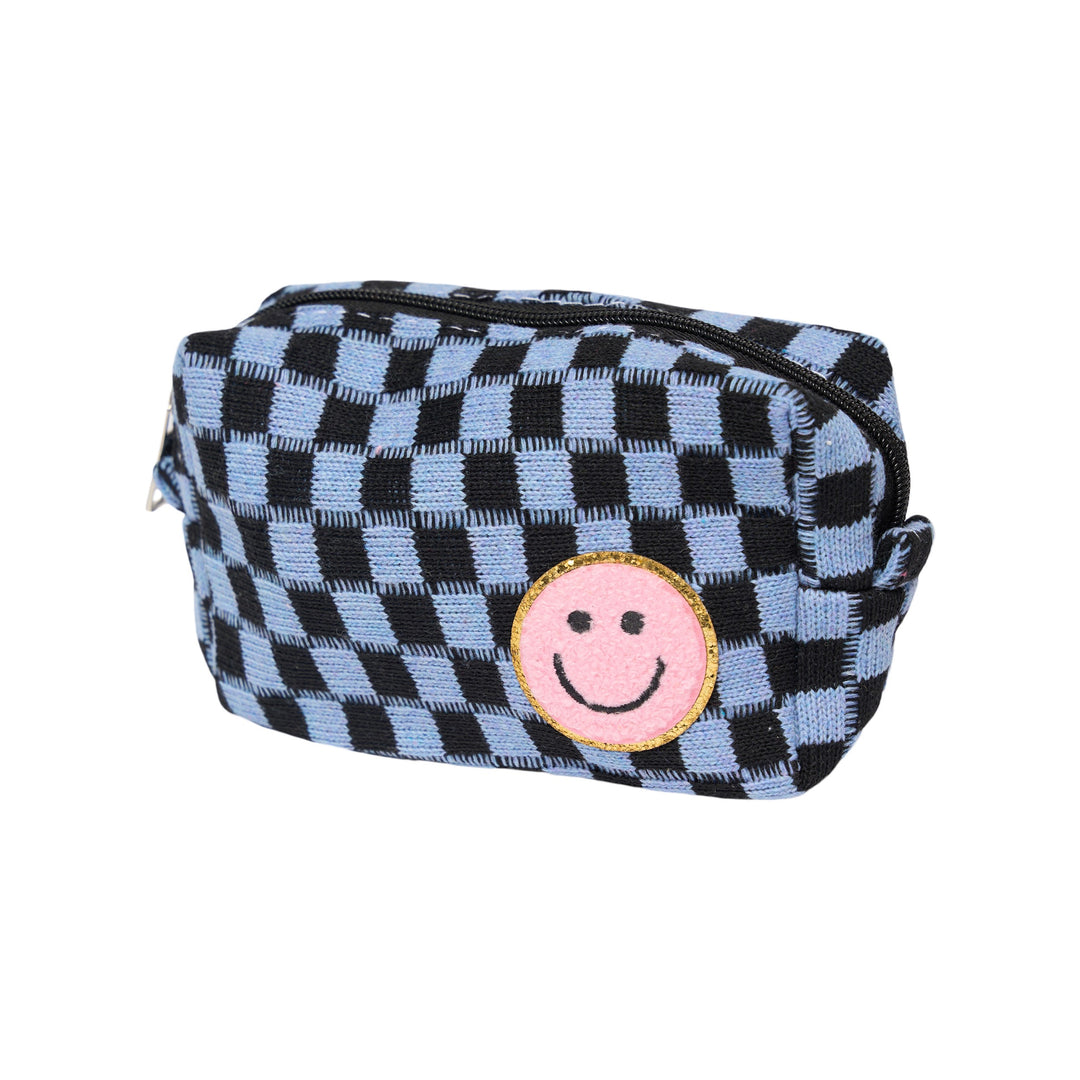 Checkered Cosmetic Bag with Chenille Patch