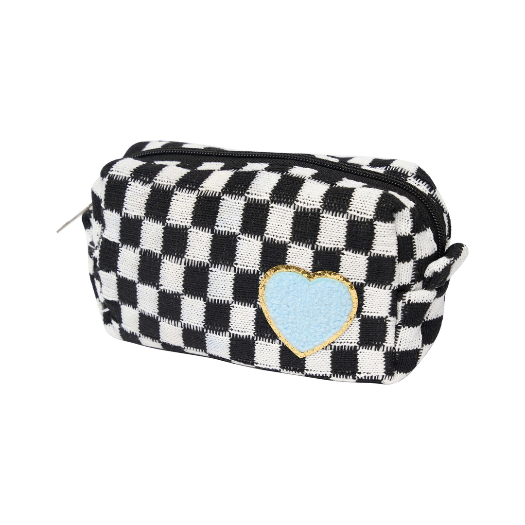 Checkered Cosmetic Bag with Chenille Patch