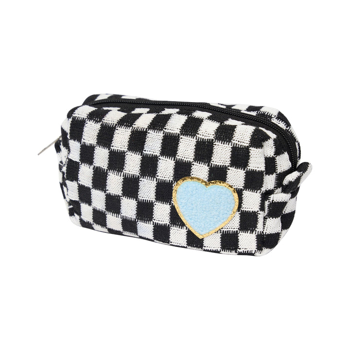 Checkered Cosmetic Bag with Chenille Patch