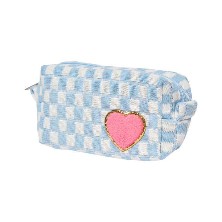 Checkered Cosmetic Bag with Chenille Patch