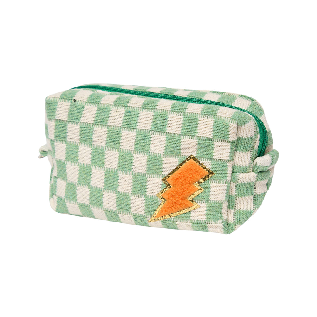 Checkered Cosmetic Bag with Chenille Patch